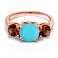 thumbnail image 2 of Gem Stone King 18K Rose Gold Plated Silver Green Turquoise and Red Garnet 3 Stone Engagement Ring for Women (4.00 Cttw, Gemstone, Cushion 8MM, Size 7), 2 of 5