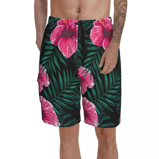 Hibiscus Board Shorts Funny Beach Swimming Trunks Polyester Men Swim Trunks