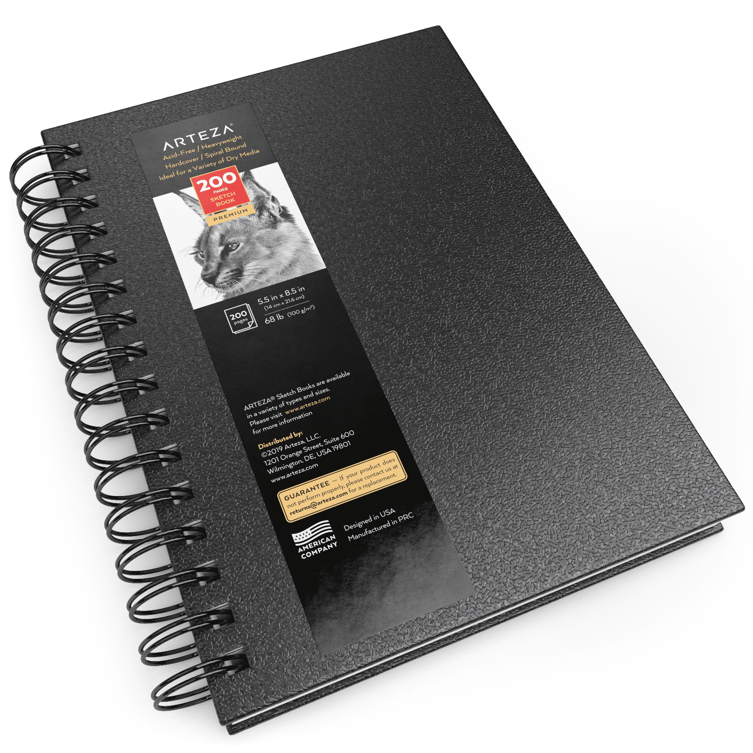 Arteza Spiral Hard Cover Black Paper Sketchbook 5.5x8.5, 200 Pages