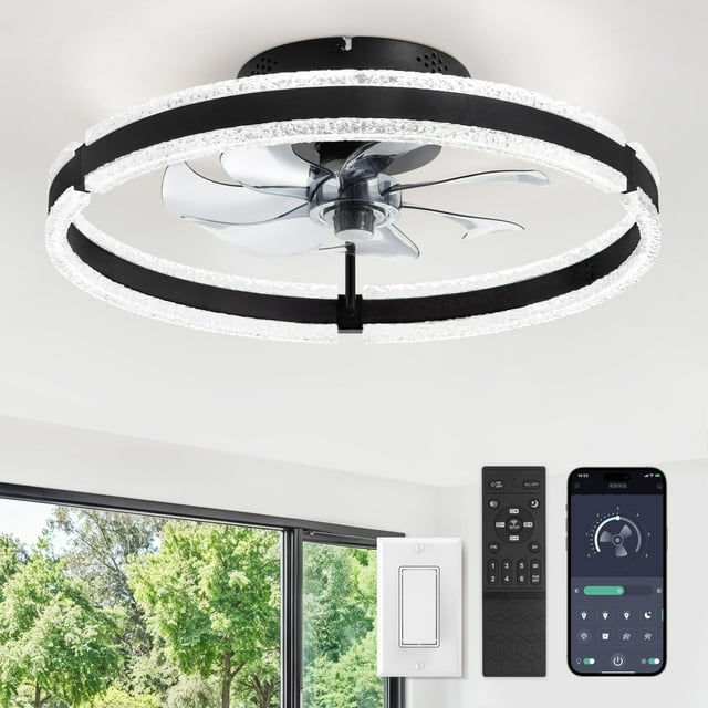 Ventilador de techo LEDIARY de 20 pulgadas con luz regulable, control remoto negro