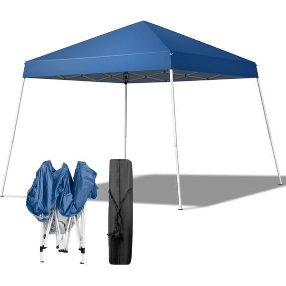 SAZYY Pop Up Canopy Tent, Outdoor Foldable Easy Up Party Tent w/Slant Legs, Event Portable Gazebo for Camping, Anniversary, Parties Blue 8x8ft