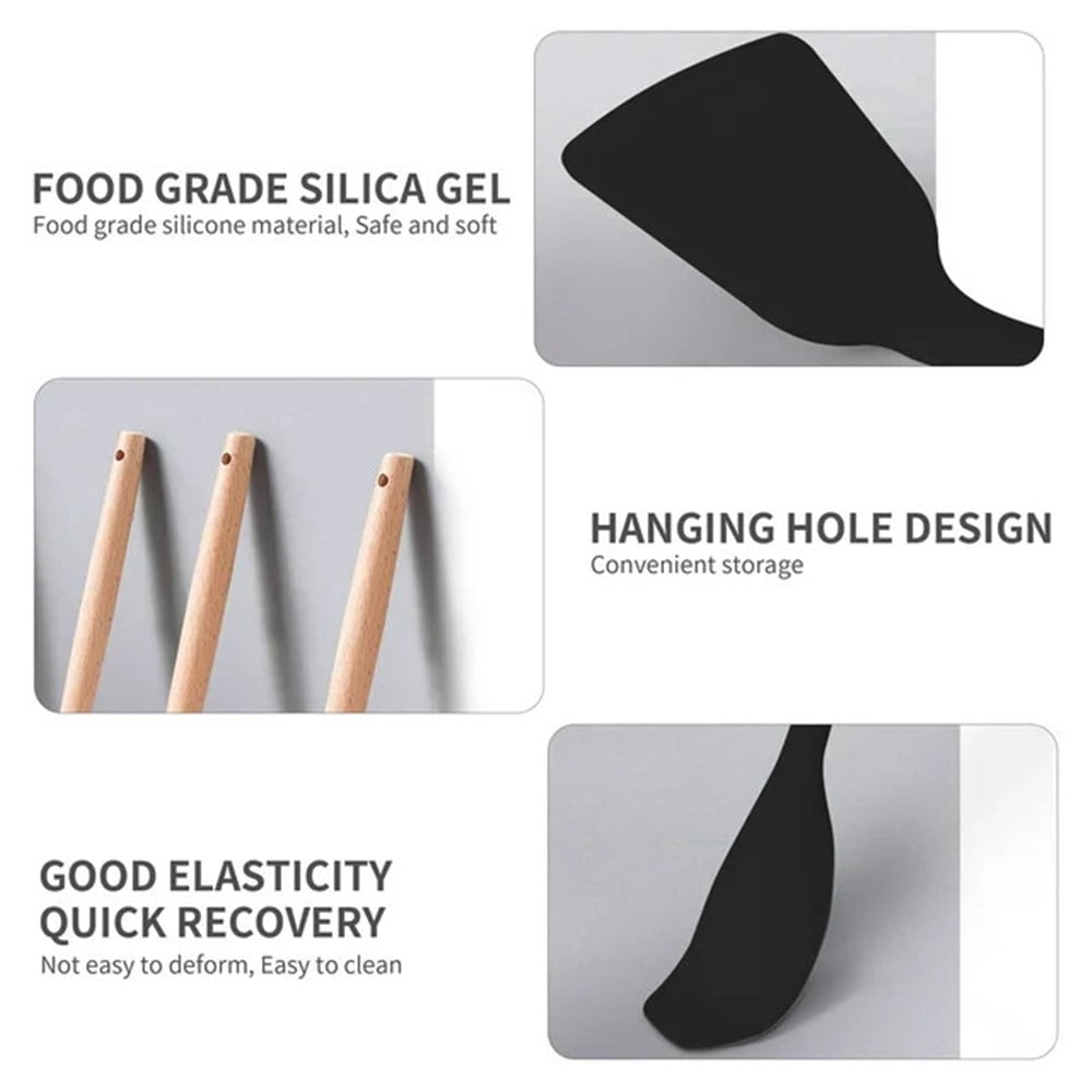 TEAFIRST Silicone Kitchen Cooking Utensils Set, 19 Pieces Utensil with Holder, Heat Resistant, Black