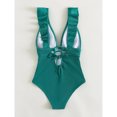 thumbnail image 2 of Traje de baño de una pieza para mujer, cuello en V profundo, volantes, correa para el hombro, traje de baño sin espalda para verano, verde, XL, 2 of 6