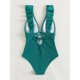 thumbnail image 2 of Traje de baño de una pieza para mujer, cuello en V profundo, volantes, correa para el hombro, traje de baño sin espalda para verano, verde M, 2 of 6