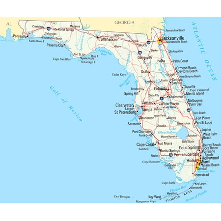 Laminated Map - Large roads and highways map of Florida state with ...