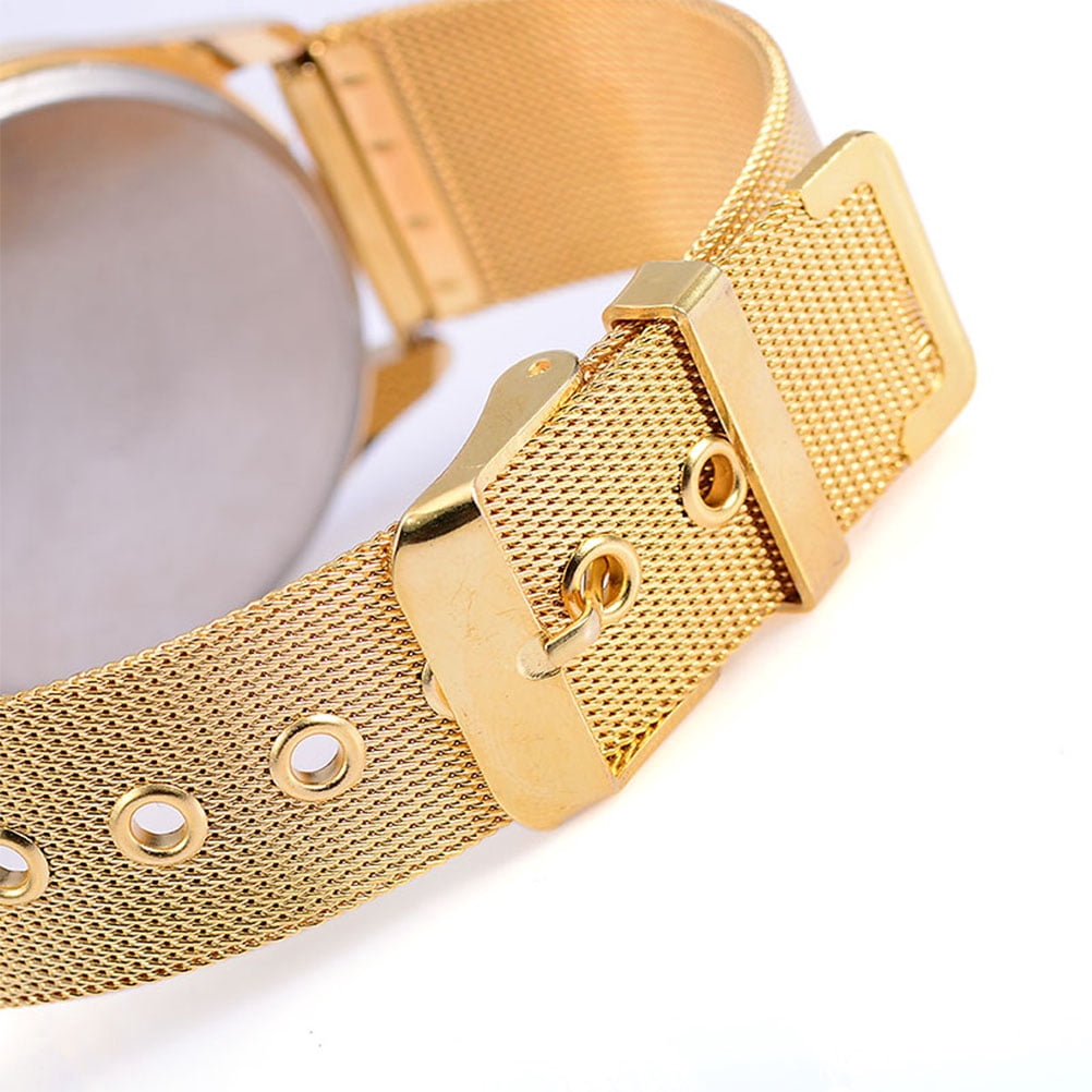 Women Watch Brand Golden Simple Ultra-thin strap Mesh Belt Crystal Quicksand Beads Quartz Luxury Band Creative Quartz Woman Bracelet Wristwatch (White Surface)