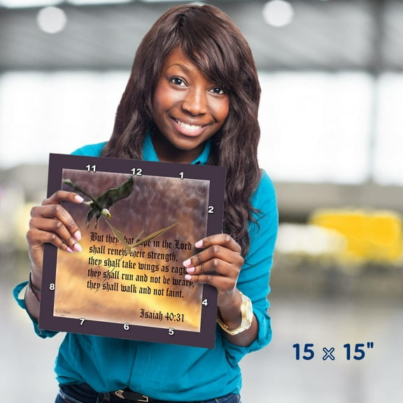 3dRose, Isaiah 40-31 Bible verse with eagle against a troubled sky, 15x15 Wall Clock