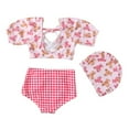 thumbnail image 2 of 3 Piece Infant Baby Girl Bikini Swimsuit Cartoon Bear Swimwear Short-Sleeved Top+Bikini Bottoms +Swim Cap Toddler Bathing Suit Summer Outfit Set 1-10T, 2 of 6