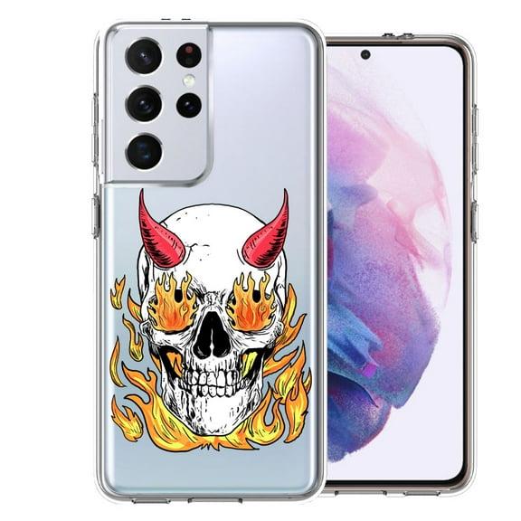 MUNDAZE For Samsung Galaxy S21 Ultra Flamming Devil Skull Design Double Layer Phone Case Cover