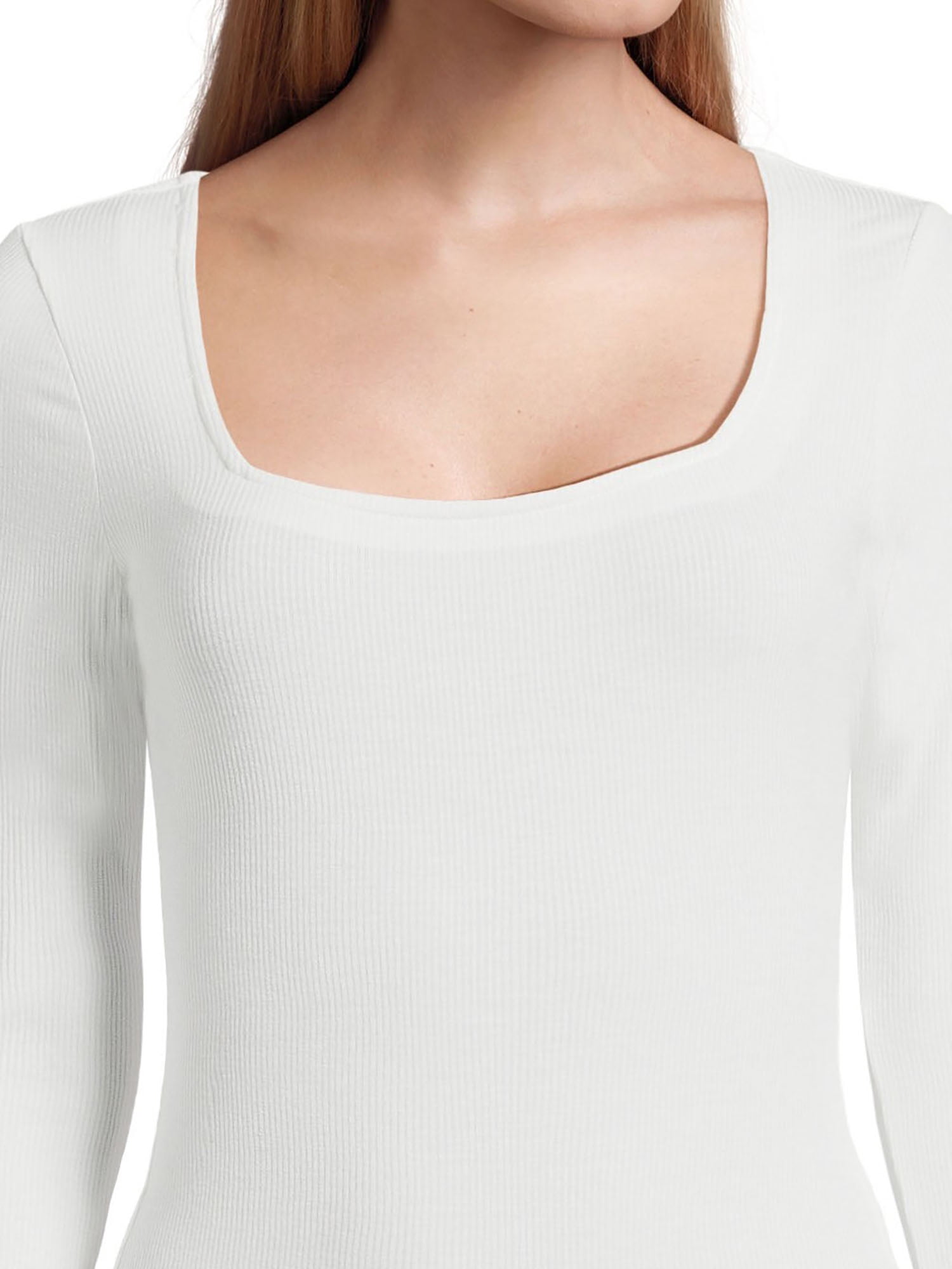 Belle du Jour Juniors Ribbed Square Neck Bodysuit, Sizes XS-XL