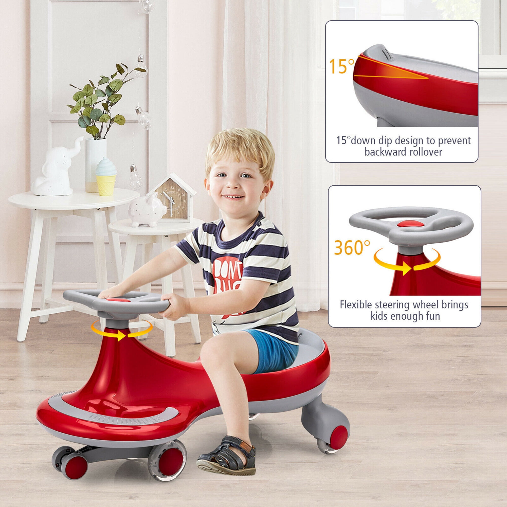 Gymax Toddlers & Kids Wiggle Car Ride-on Toy w/ Flashing Wheels Red