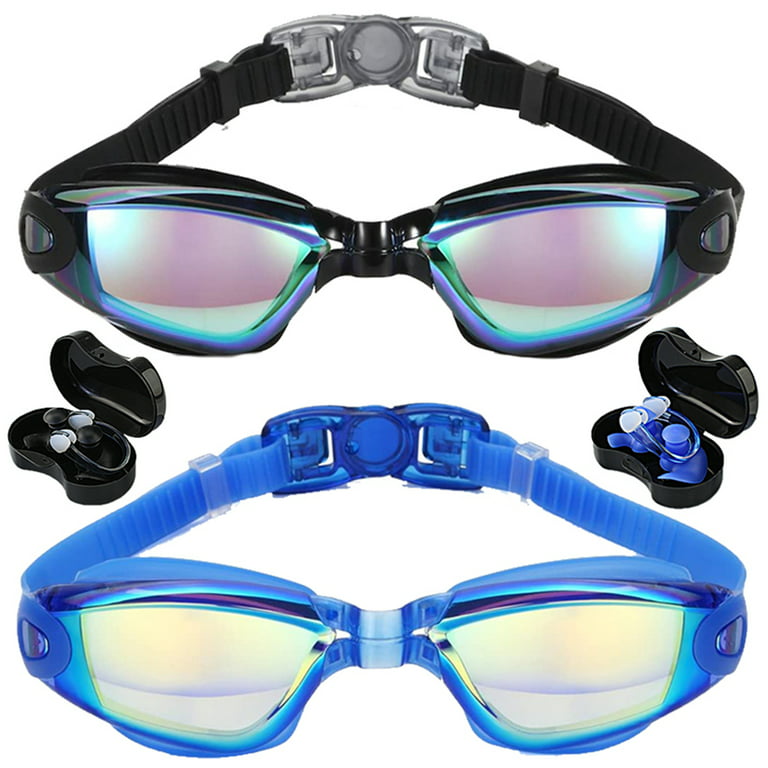 Elbourn Swim Goggles with Swimming Nose Clip Ear Plug, 2 Pack
