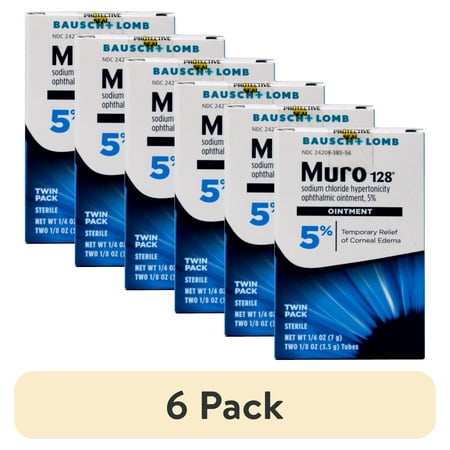 (6 pack) Muro 128 5% Sodium Chloride Hypertonicity Ophthalmic Ointment, from Bausch + Lomb, 2 x 0.125 Oz (7 g total)
