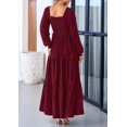 thumbnail image 2 of Vestido largo PRETTYGARDEN para mujer, estampado primaveral, rojo vino oscuro, 2 of 9