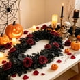 thumbnail image 5 of Halloween Black Rose Garland 78.7 In Gothic Artificial Vine with Red Roses and Berries Spooky Season Mantel Door Decor for Home Party, 5 of 7