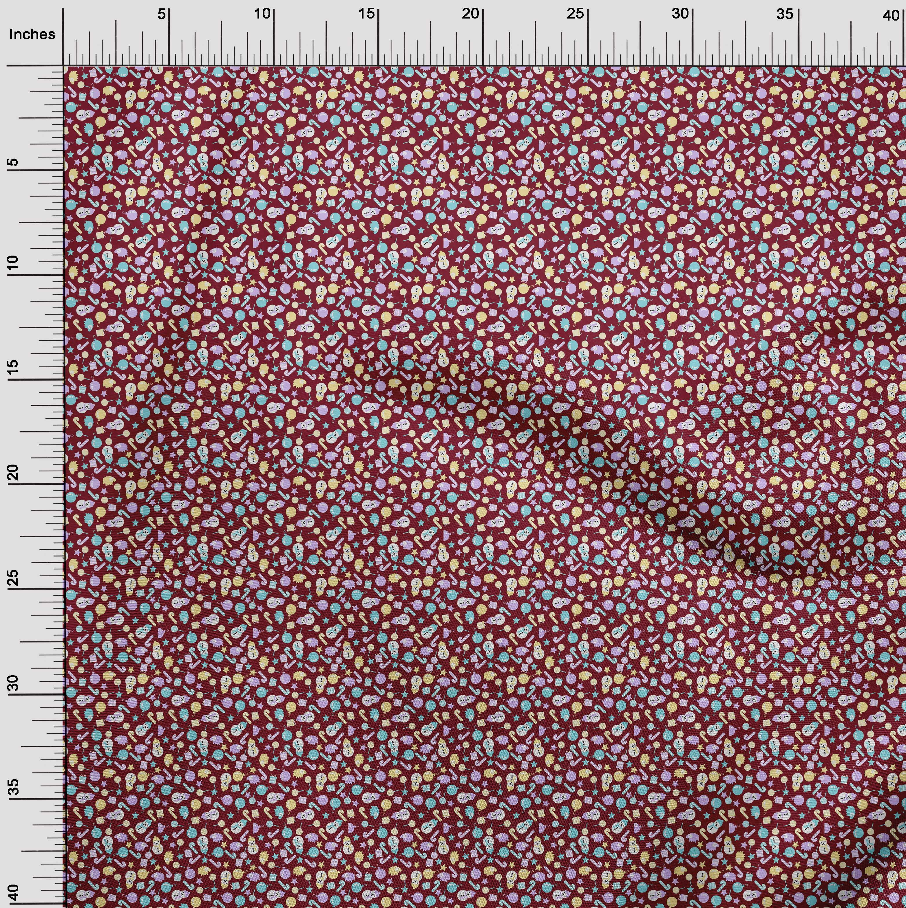 oneOone Rayon Maroon Fabric Christmas Craft Projects Decor Fabric Printed By The Yard 56 Inch Wide