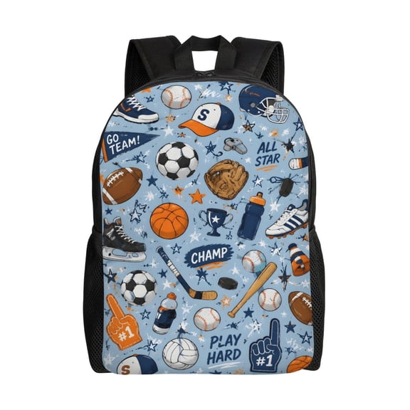 Sports Gear Baseball Soccer Football Backpack Full Front Print Travel Laptop Bag for Men and Women