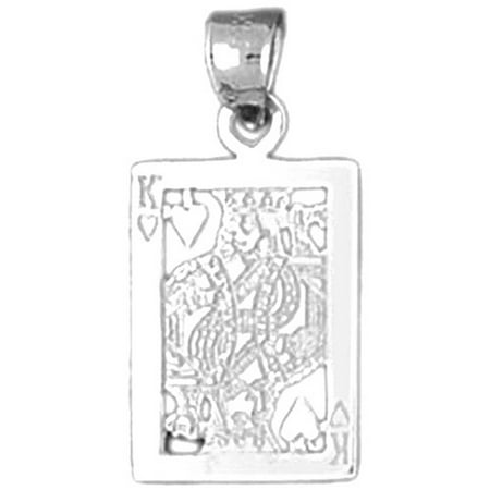 14K White Gold Playing Cards, King Of Hearts Pendant - 24 mm