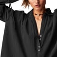 thumbnail image 3 of Women's Button Down Oversized Loose Tops  Fashion V-Neck Long Puff  Sleeve Shirt Casual Solid Color Summer Beach Blouse, 3 of 9