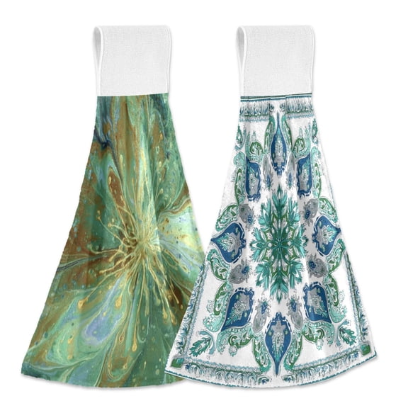 IAUYY Kitchen Hanging Towels Set of 2 100% Polyester Absorbent, Super Soft Hand Towels with Hanging Loops for Bathroom Kitchen The Texture Resembles Petals Square Handkerchief