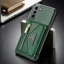Dteck Case For Samsung Galaxy S21 6.2-inch,Luxury Leather Zipper Card Holder Wallet Cross Body Shoulder Strap Case for Galaxy S21 5G Shockproof Hybrid Rubber Kickstand Cover,Green