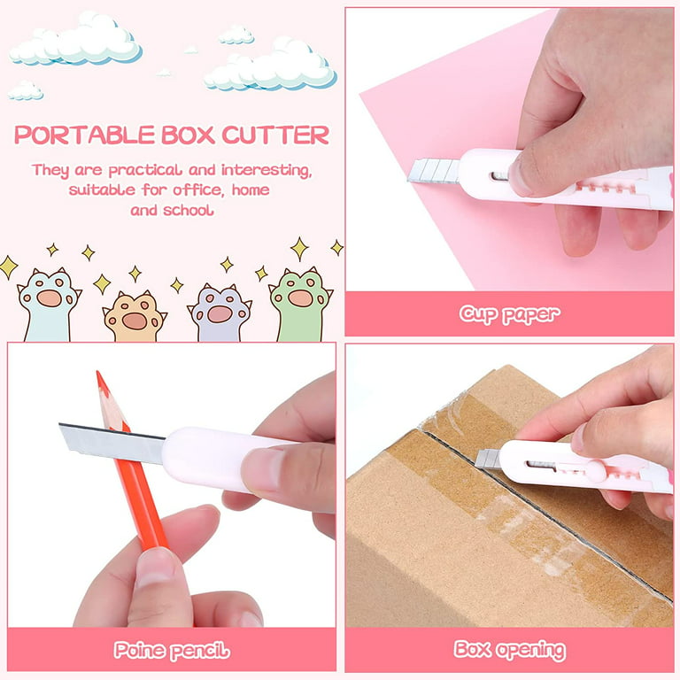Kawaii Box Cutter Cute Box Cutter (2 pcs) Cat Paw Box Cutter Cute Letter  Openers Cat Box Cutter Kawaii Knife Mini Cute Pocket Knife Cute Knife for  Cat Lovers (White, Light Pink) 