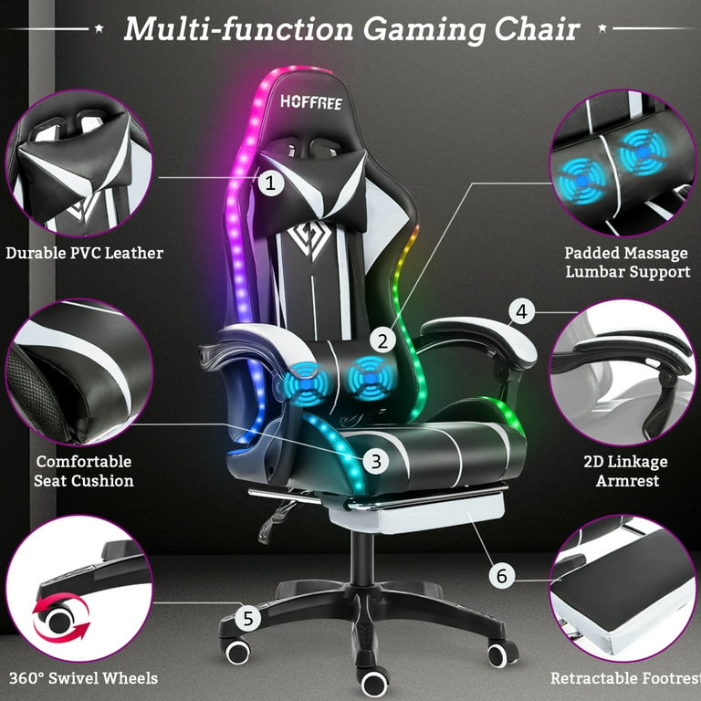 Adjustable Reclining Ergonomic Faux Leather Swiveling PC & Racing Game Chair with Footrest Freeport Park Color: White