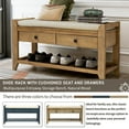 thumbnail image 3 of Shoe Rack Storage Bench, Entryway Bench with Cushioned Seat, Shoebox Footstool with Drawers and Bottom Shelf, Entryway Organizer with Storage, Indoor Versatile Storage Bench, Old Pine, Y1859, 3 of 11