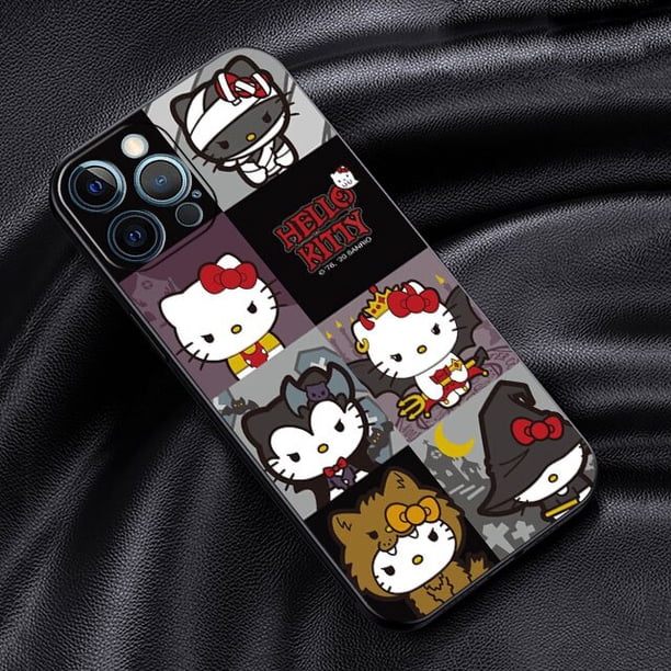 Funda de silicona negra para iPhone, carcasa bonita y fresca de Hello Kitty Cat para modelos 11, 12, 13, 14 Pro Max, Mini, XS, XR, X, 8, 7, 6S, 6, 5, 5S Plus Fivean unisex