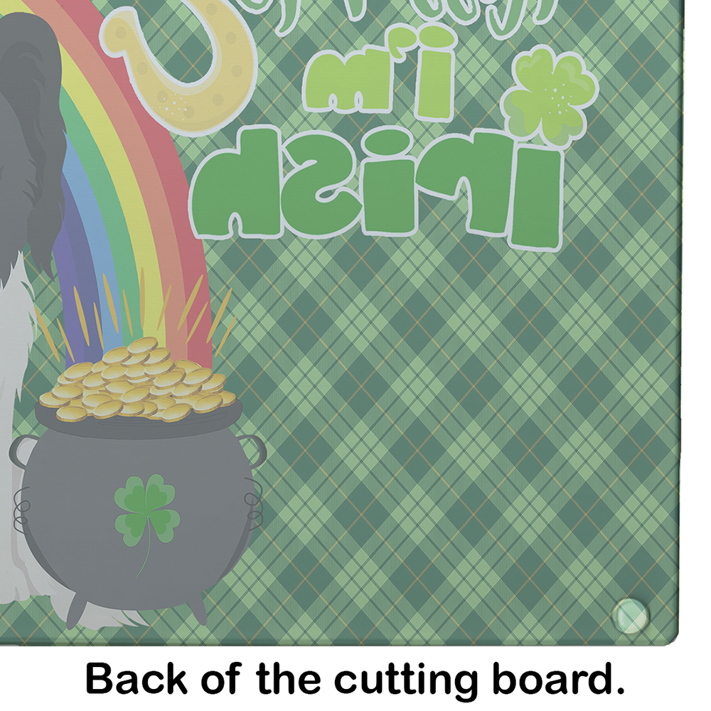 Black and White Papillon St. Patrick's Day Glass Cutting Board Large 12 in x 15 in