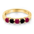 thumbnail image 3 of Gem Stone King 18K Yellow Gold Plated Silver Red Created Ruby and Black Diamond Wedding-Bands Ring for Women | 1.09 Cttw | Round 3.5MM | Gemstone July Birthstone | Size 8, 3 of 6