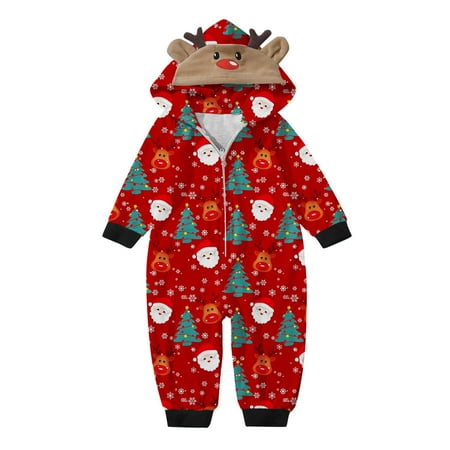 

Baby Home Clothes Parent Child Clothes Christmas Cartoon Printed Long Sleeved Hooded Comfortable Jumpsuit