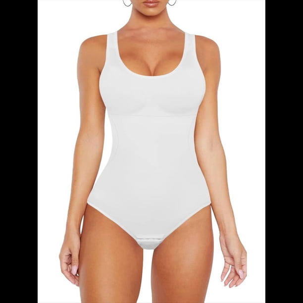 Body Sin Mangas para Mujer, Control de Abdomen, Corte Entallado, Sin Mangas, Cuello Redondo. Crema M