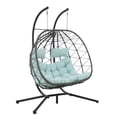 thumbnail image 3 of Blue Steel 2-Person Indoor Outdoor Wicker Hanging Egg Chair with Stand, 3 of 15
