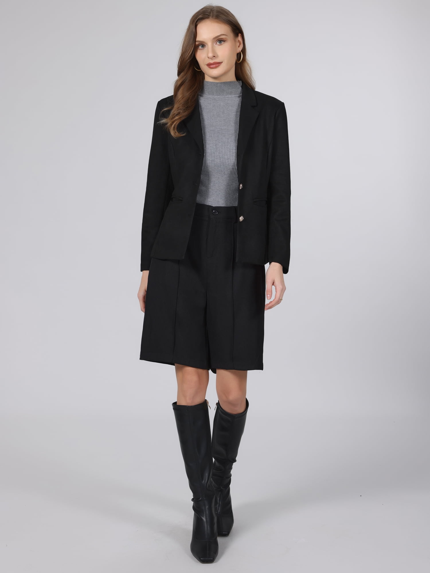 DARING DIVA Women's Faux Suede Blazer Lapel Collar Long Sleeve Jacket 2XL Black