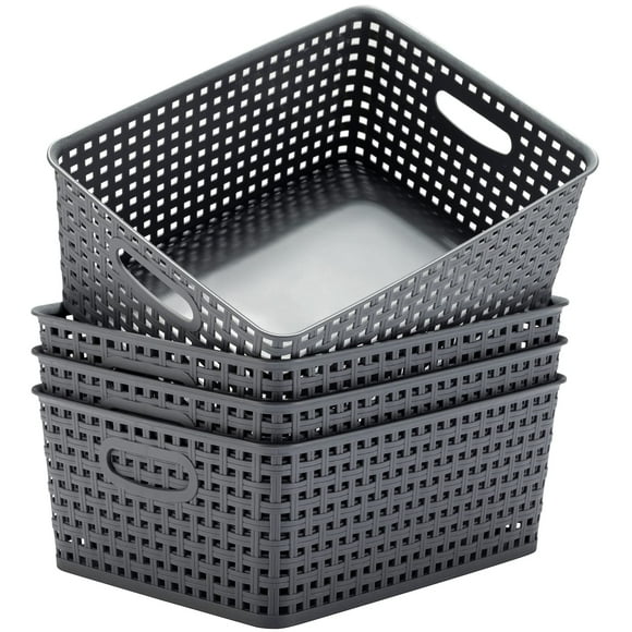 Eslite Plastic Storage Baskets for Organizing 11.42""X9""X4.7"" Pack of 4 (Grey)