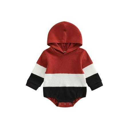 

Amuver Baby Boys Girls Spring Romper Long Sleeve Patchwork Waffle Hooded Romper Toddler Snap Crotch Triangle Jumpsuit