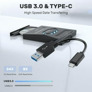 MUSICOZY External CD DVD Drive for Laptop, 5-in-1 USB C Portable CD/DVD +/-RW Drive/DVD Player with SD Card Reader, USB 3.0 USB C Hub CD ROM Burner for Mac Book Linux OS Windows
