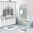 thumbnail image 1 of EREHome Ensemble de Salle de Bain 5 Pcs Couronne Dessinée à la Main avec Lettrage Baroque Éléments Anciens Rideau de Douche Serviette de Bain Tapis de Bain Tapis Contour et Housse de Couvercle de Toilette, 1 of 2
