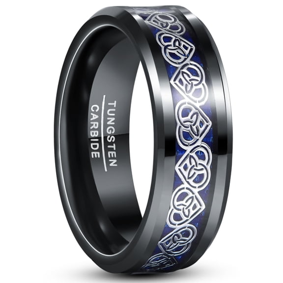 8mm Celtic Knot Tungsten Carbide Ring for Men Black Wedding Engagement Band