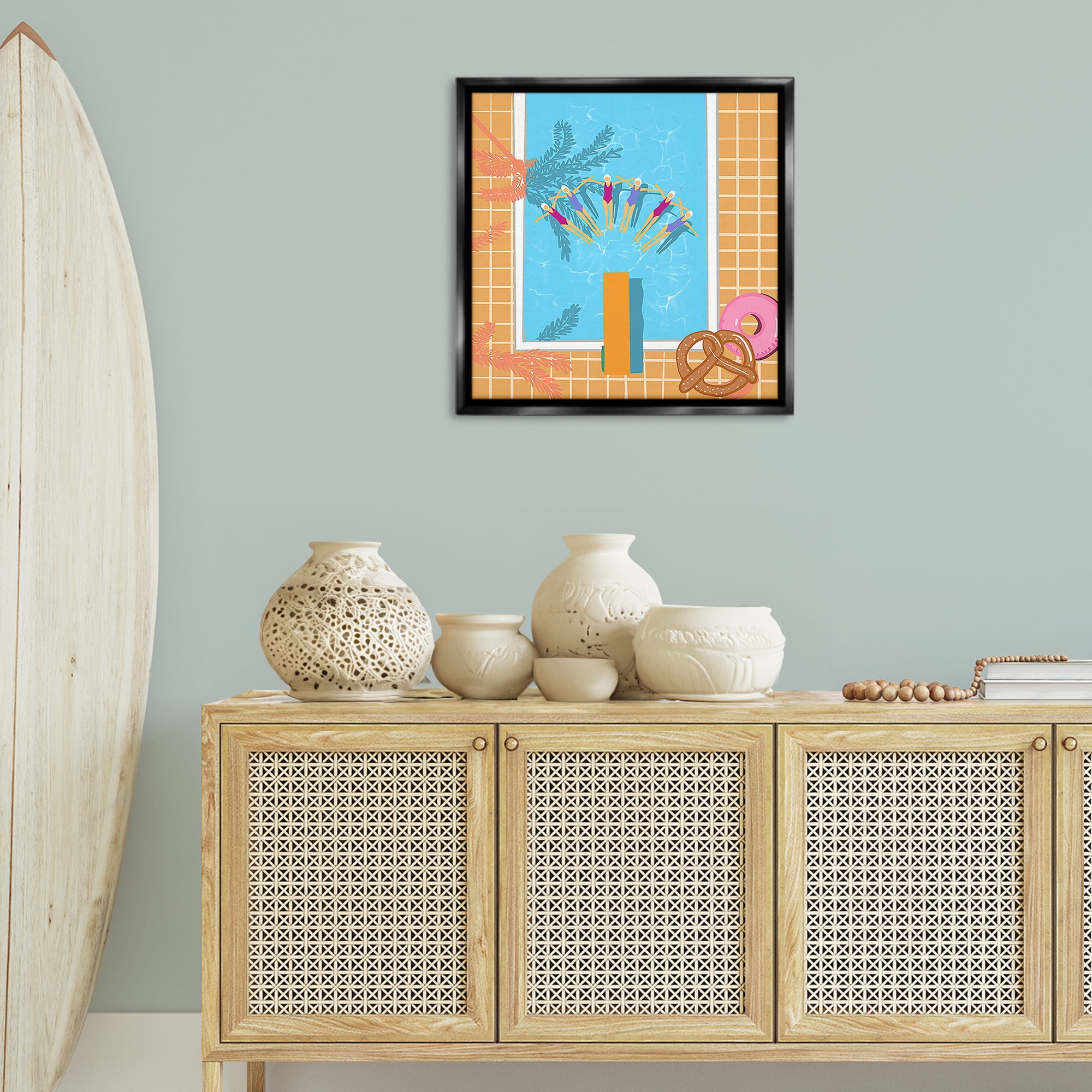 Stupell Industries In Sync Pool Swimmers People Painting Black Floater Framed Canvas Art Print Wall Art, 25 x 25