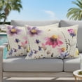 thumbnail image 5 of Set of 2 Country Wildflowers Pillow Covers 12x20 Inch, Watercolor Gradient Purple Pink Floral Newspaper Texture Decorative Throw Pillow Cases Cotton Cushion Covers for Sofa Couch Bed Home Decor, 5 of 9