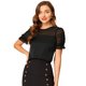 thumbnail image 1 of Camisa de manga corta Allegra K con Cuello Redondo y encaje Negro S, 1 of 6
