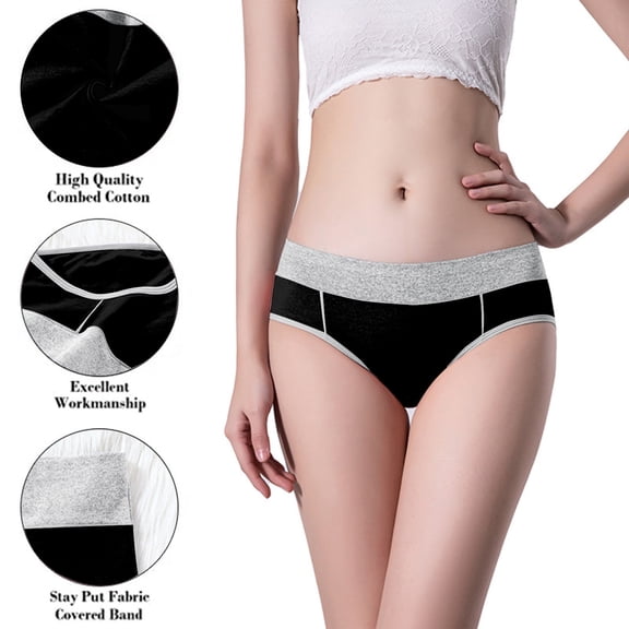 Maplenight 4PC Underwear for Women Leakproof High Waist Comfy Briefs Block Color Stretch Ladies Panties
