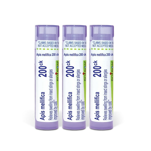 Boiron Apis Mellifica 200CK, Homeopathic Medicine for Swelling From Insect Stings Or Allergies Improved By Cold, 3 Count (3 x 80 Pellets)