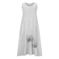 thumbnail image 5 of Womens Linen Midi Dress Sleeveless Floral/Solid Color Casual Beach Loose Sundress Scoop Neck Tank Long Dress, 5 of 7