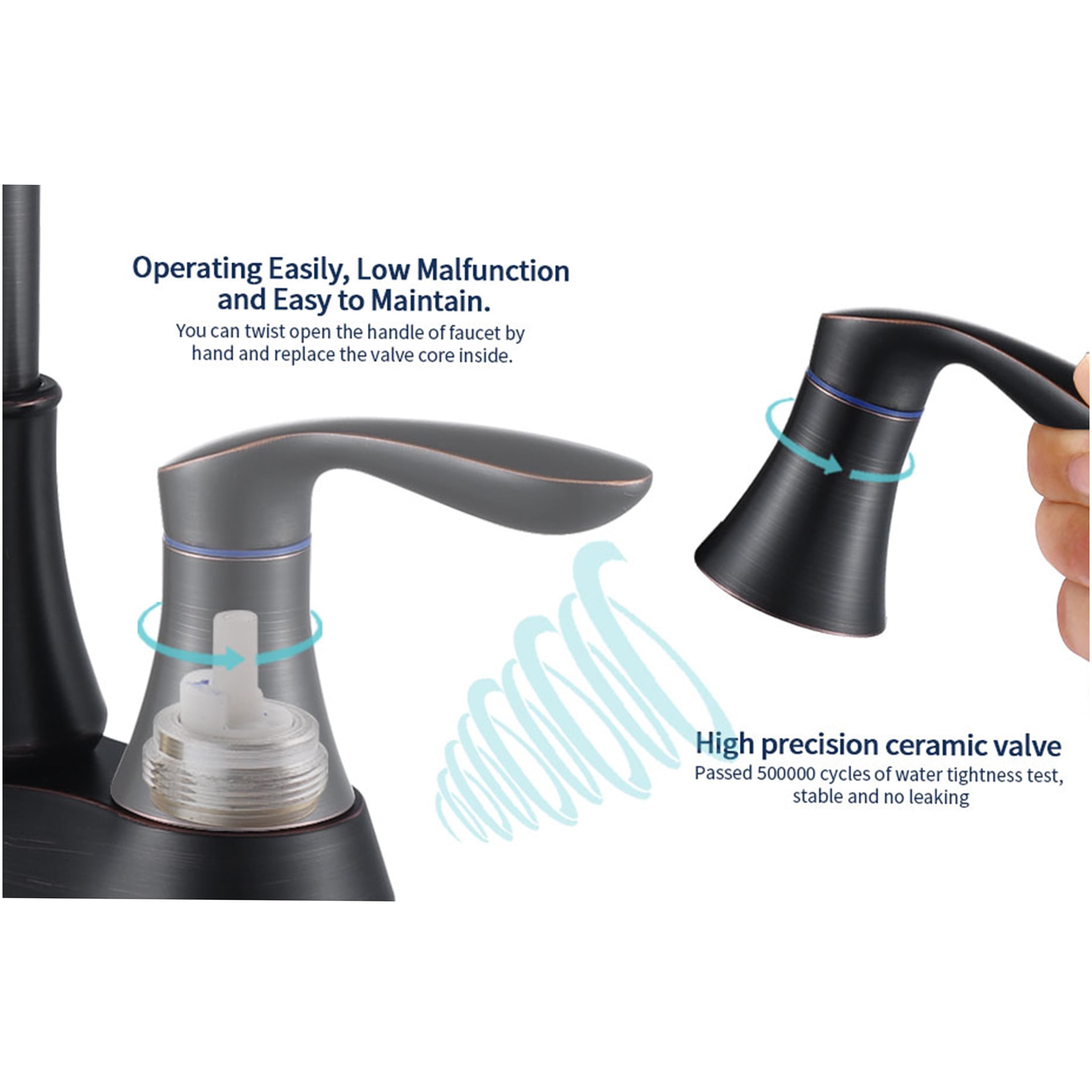 JERFIT Oil Rubbed Bronze Bathroom Faucet, 4 inch Centerset 2-Handle Vanity Sink Faucet with Pop-Up Drain, Lever Handles, and Anti-Splash Nozzle for Bathroom Sink