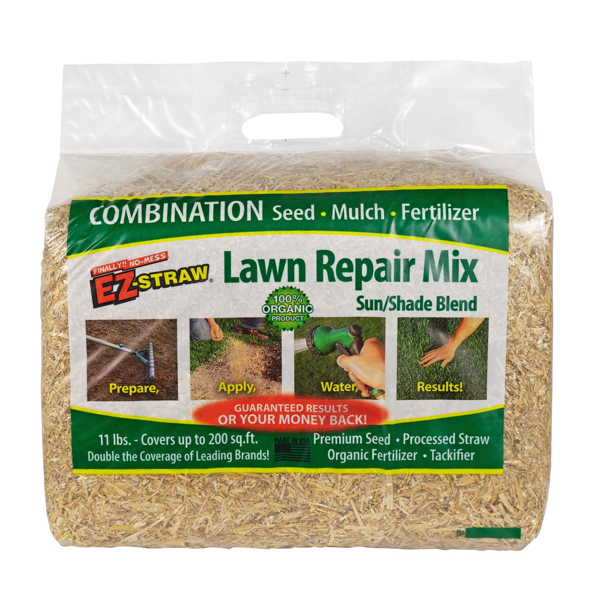 EZ Straw Lawn Repair Mix, Sun/Shade Blend, 11 Pounds