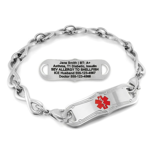 MedicEngraved Bracelet d'Alerte Médicale Personnalisé en Acier Inoxydable - Maillon Infini 6 mm