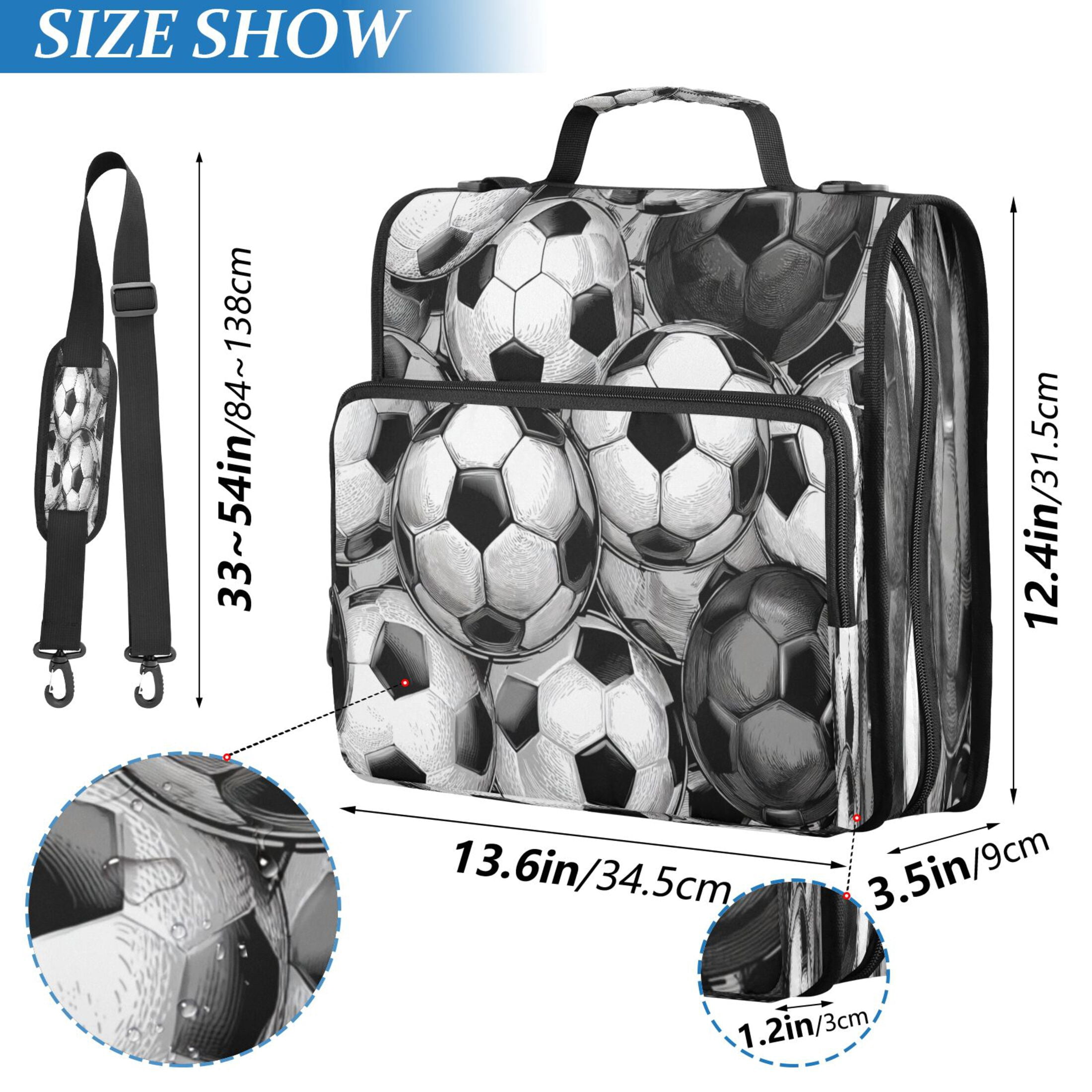 3 Ring Zipper Binder Stationery Organizer for Study Work Home Travel, All-Purpose File Folder Storage Bag for Daily Document Organization Vintage Soccer Ball Collage
